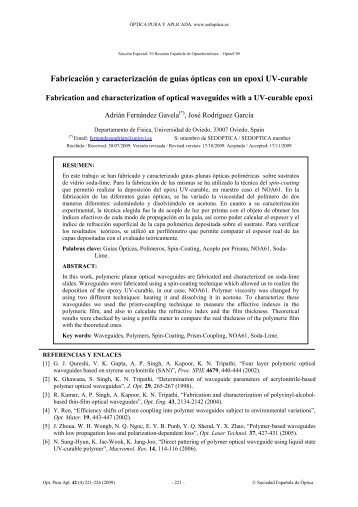 Fabricación y caracterización de guías ópticas con un epoxi UV ...