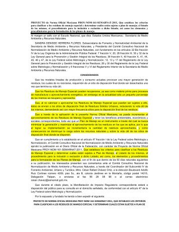 Norma Oficial Mexicana PROY-NOM-161-SEMARNAT-2011, Que ...