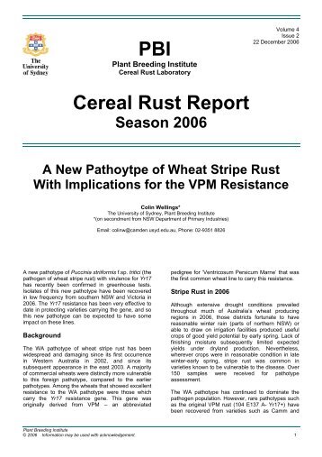 A new Pathotype of Wheat Stripe Rust with Implications for VPM ...