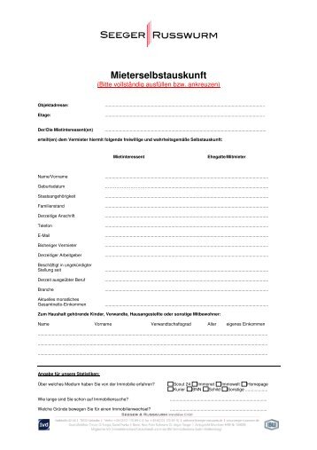 Mieterselbstauskunft - SEEGER & RUSSWURM Immobilien GmbH