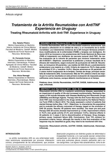 Tratamiento de la Artritis Reumatoidea con AntiTNF ... - SciELO