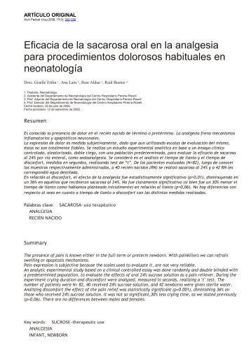 Eficacia de la sacarosa oral en la analgesia para ... - SciELO