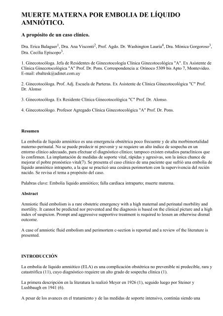 embolia de lÃ­quido amniÃ³tico y cesÃ¡rea perimortem - SciELO