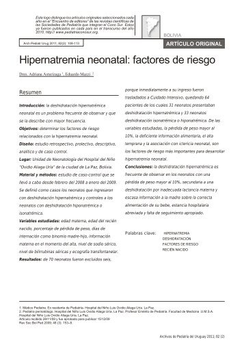 Hipernatremia neonatal: factores de riesgo - SciELO