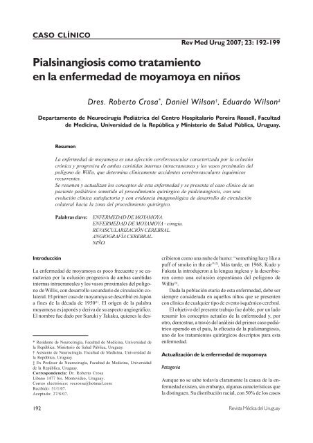 Pialsinangiosis como tratamiento en la enfermedad de ... - SciELO