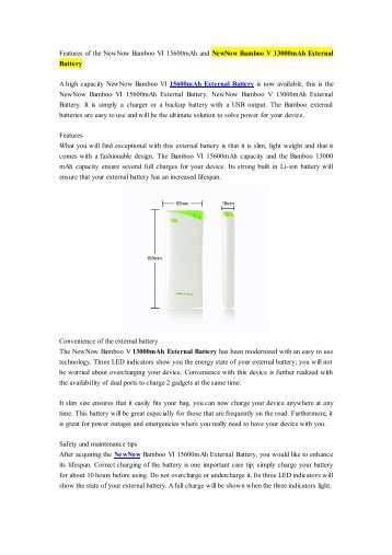 Features of the NewNow Bamboo VI 15600mAh and NewNow Bamboo V 13000mAh External Battery.pdf