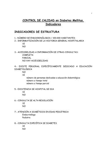 CONTROL DE CALIDAD en Diabetes Mellitus. Indicadores ...