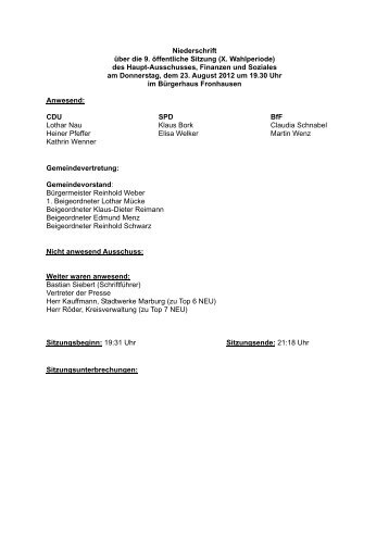 Niederschrift über die 9. öffentliche Sitzung (X ... - Fronhausen