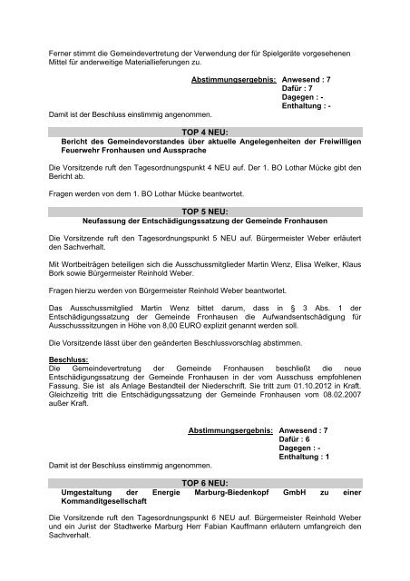 Niederschrift über die 9. öffentliche Sitzung (X ... - Fronhausen
