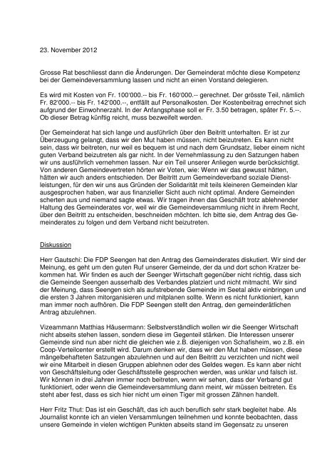 Protokoll Einwohnergemeindeversammlung 23.11.2012 - Seengen
