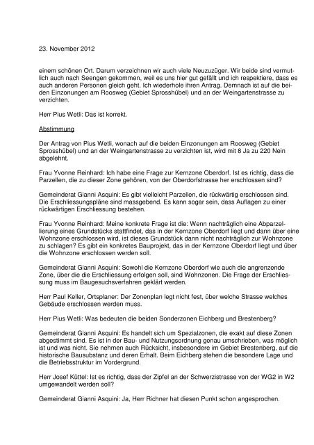 Protokoll Einwohnergemeindeversammlung 23.11.2012 - Seengen