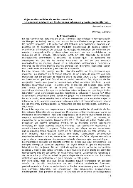 Obreras y empleadas en tiempos de desempleo. Cambios en los ...