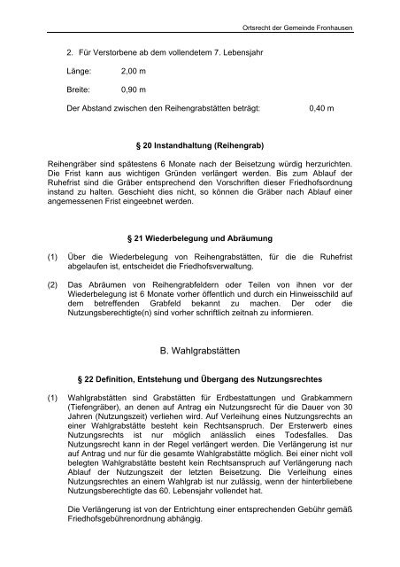 Gemeinde Fronhausen Ortsrecht 7.3 Friedhofsordnung der ...