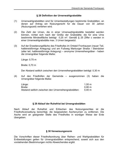 Gemeinde Fronhausen Ortsrecht 7.3 Friedhofsordnung der ...