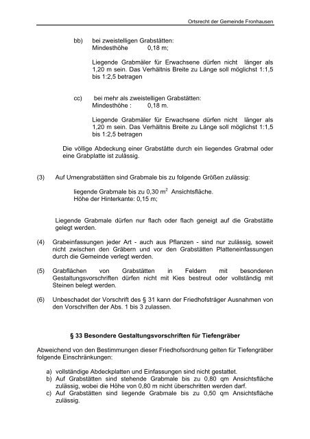 Gemeinde Fronhausen Ortsrecht 7.3 Friedhofsordnung der ...