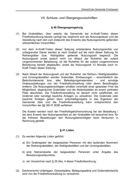 Gemeinde Fronhausen Ortsrecht 7.3 Friedhofsordnung der ...