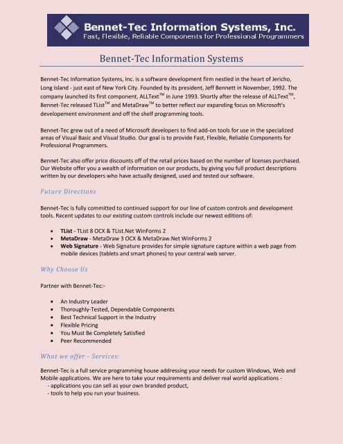 Bennet Tec Information Systems
