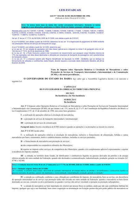 Lei do ICMS - com notas - Secretaria da Fazenda do Estado da Bahia