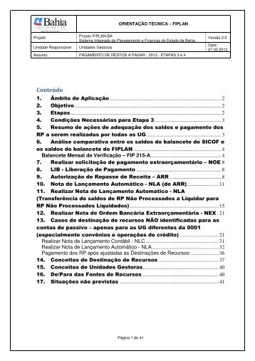 Procedimentos para Pagamento de RP