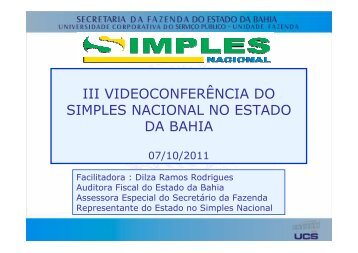 III VideoconferÃªncia Estadual sobre o Simples Nacional - Sefaz BA