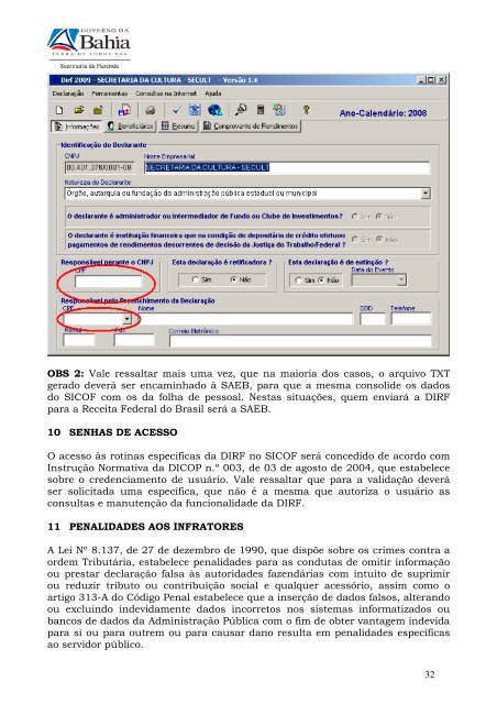 CARTILHA PARA EMISSÃO DA DIRF NO ESTADO DA ... - Sefaz BA