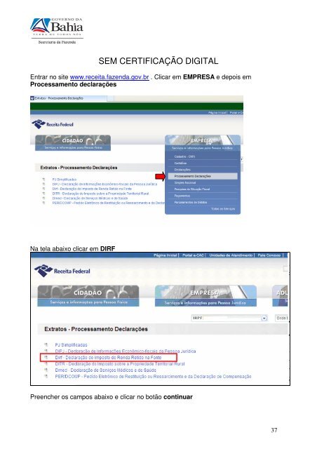 CARTILHA PARA EMISSÃO DA DIRF NO ESTADO DA ... - Sefaz BA