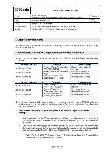 1. Objetivo do Procedimento 2. Procedimento para Restos a Pagar ...