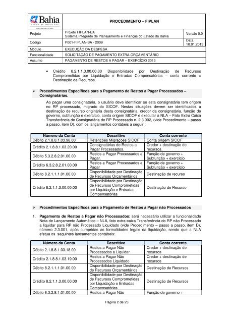 1. Objetivo do Procedimento 2. Procedimento para Restos a Pagar ...