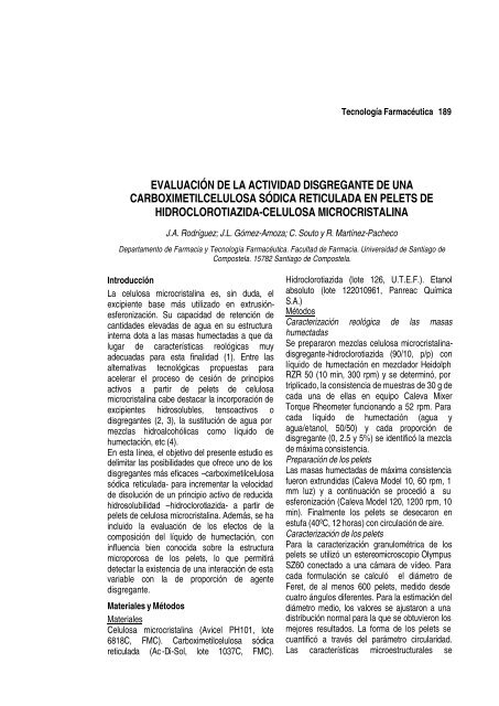 evaluaciÃ³n de la actividad disgregante de una carboximetilcelulosa ...