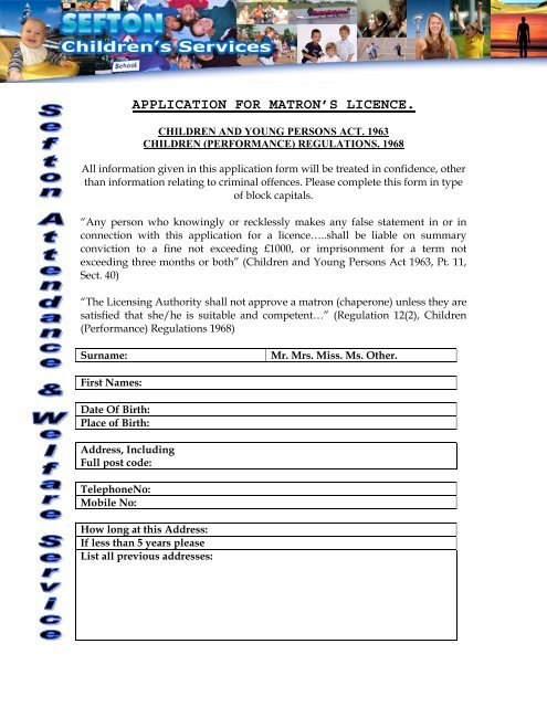 Application For Matron's Licence