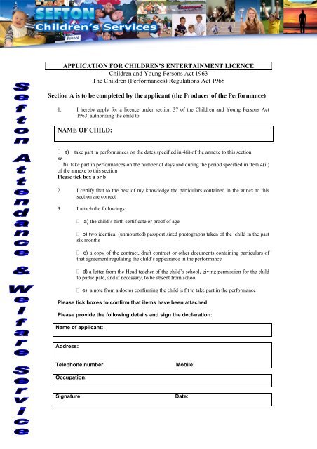 Application For Children's Entertainment Licence