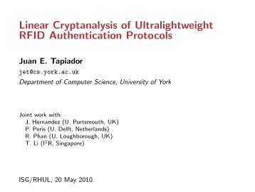 Linear Cryptanalysis of Ultralightweight RFID Authentication Protocols