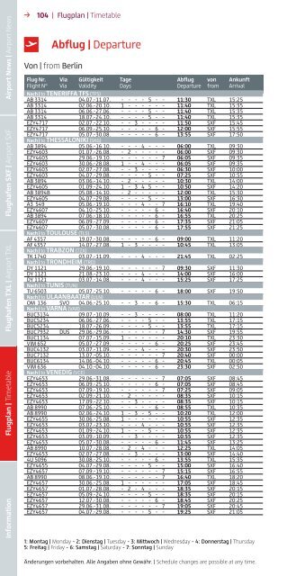 Flugplan Sommer 2014 SXF/TXL