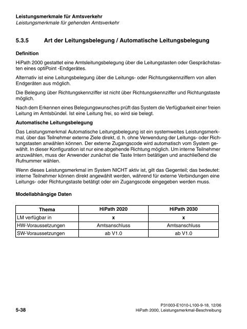 HiPath 2000 V1 Leistungsmerkmale - CK Communications