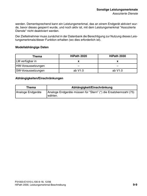 HiPath 2000 V1 Leistungsmerkmale - CK Communications