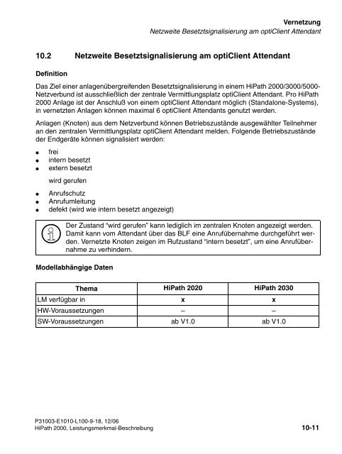 HiPath 2000 V1 Leistungsmerkmale - CK Communications