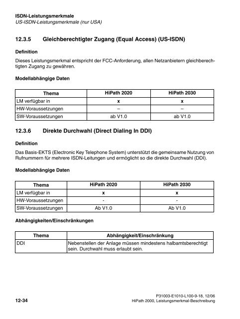 HiPath 2000 V1 Leistungsmerkmale - CK Communications