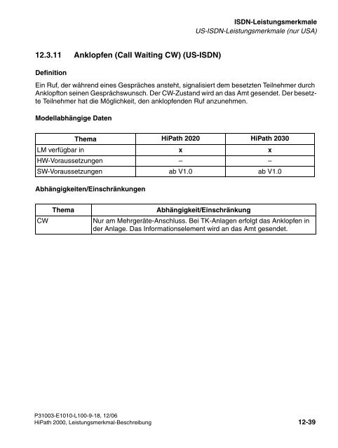 HiPath 2000 V1 Leistungsmerkmale - CK Communications