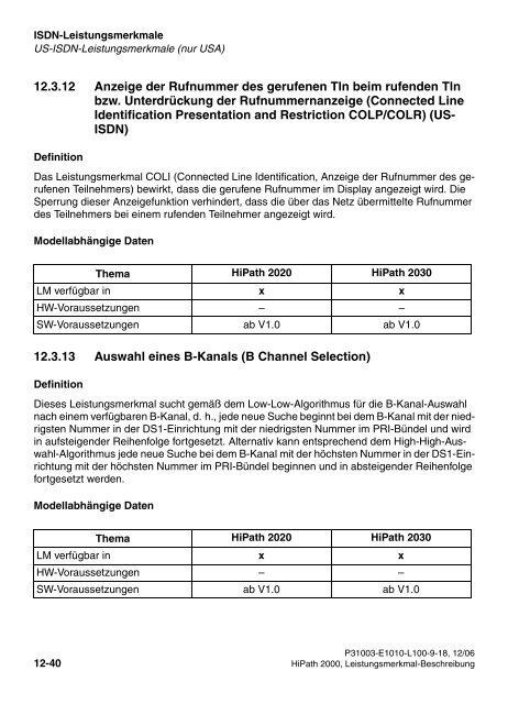 HiPath 2000 V1 Leistungsmerkmale - CK Communications