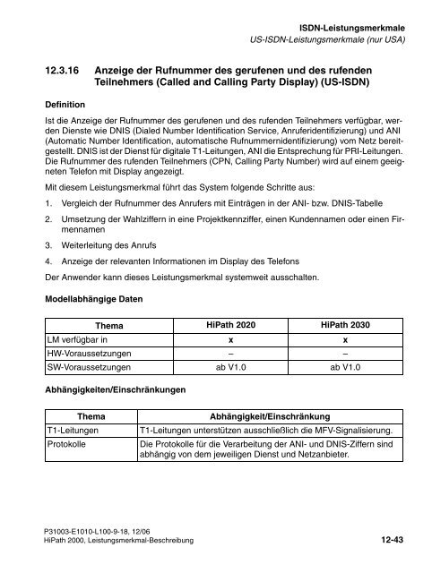 HiPath 2000 V1 Leistungsmerkmale - CK Communications