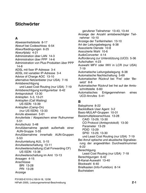 HiPath 2000 V1 Leistungsmerkmale - CK Communications