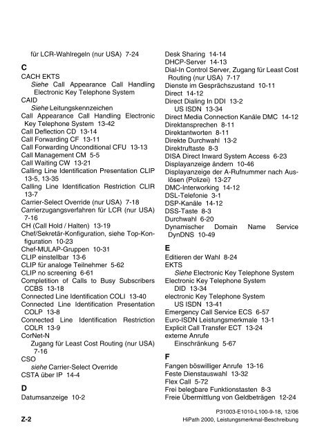 HiPath 2000 V1 Leistungsmerkmale - CK Communications