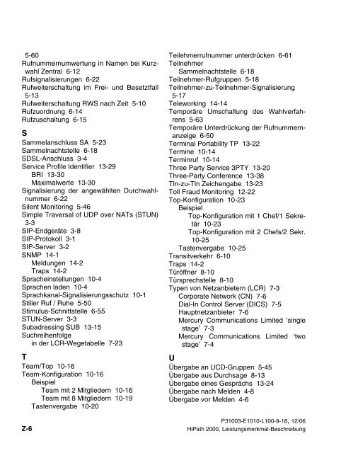 HiPath 2000 V1 Leistungsmerkmale - CK Communications