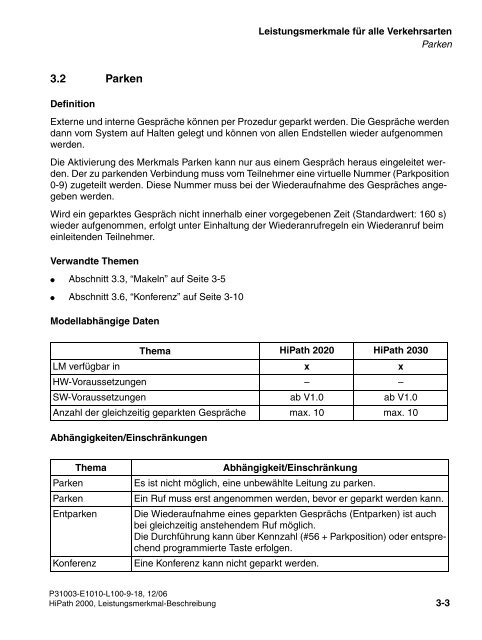 HiPath 2000 V1 Leistungsmerkmale - CK Communications