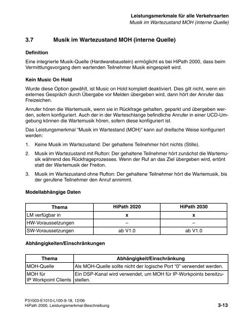 HiPath 2000 V1 Leistungsmerkmale - CK Communications