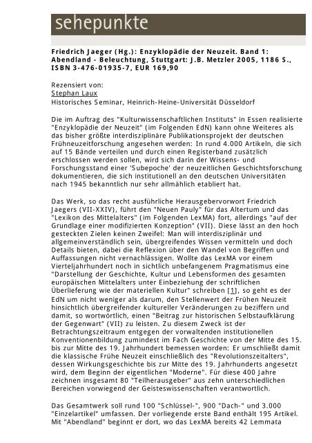 Enzyklopadie Der Neuzeit Band 1 Sehepunkte