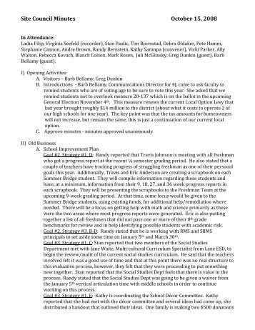Site Council Minutes 10-08 - South Eugene High School