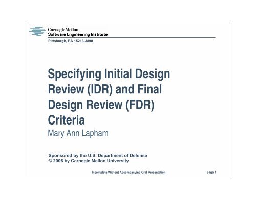 Specifying Initial Design Review (IDR) - Software Engineering ...