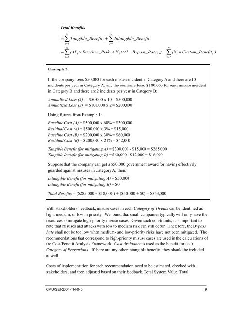 SQUARE Project: Cost/Benefit Analysis Framework for Information ...