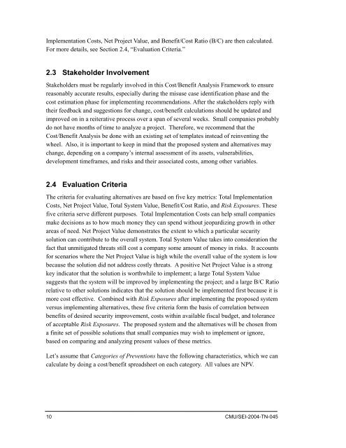 SQUARE Project: Cost/Benefit Analysis Framework for Information ...